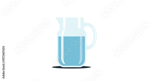 Flat Vector Illustration of a Glass Pitcher Filled with Water