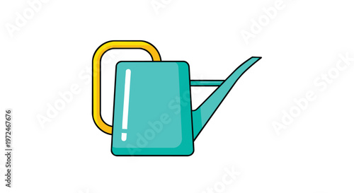 Flat Vector Illustration of a Teal Watering Can with Yellow Handle