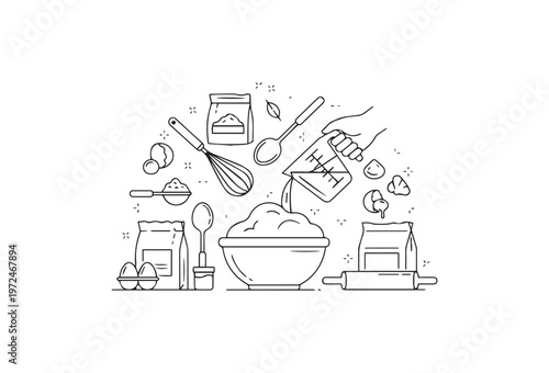 Baking icons, kitchen utensils, cooking tools, illustration set