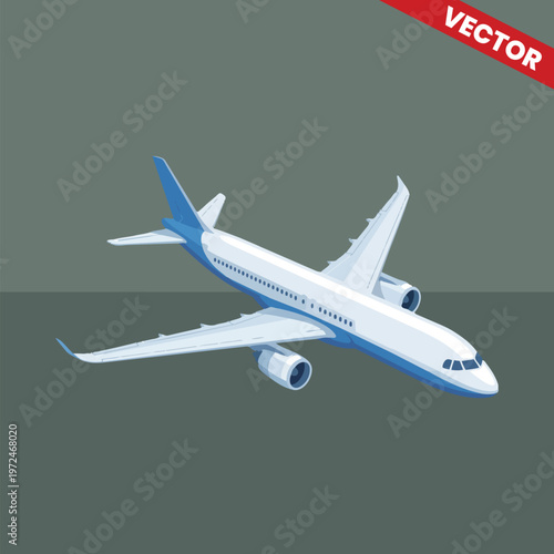 High Angle Perspective Commercial Jet Airplane Vector Illustration Modern Passenger Aircraft for Global Logistics and Aviation Design Elements Isolated on Simple Background