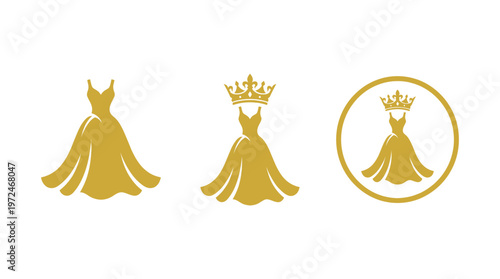 Golden Ball Gown and Crown Icons: Elegance, Royalty, and Luxury Symbols