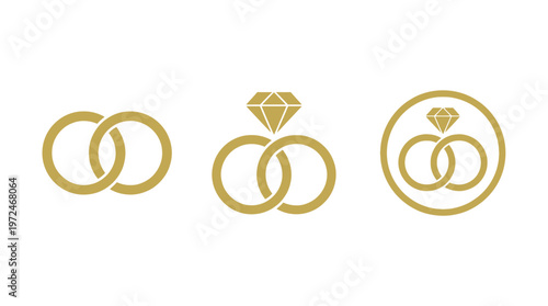 Interlocking Wedding Rings with Diamond Icon Set