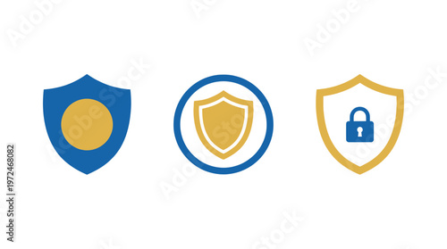Digital Security Icons: Shields and Lock Symbol for Data Protection and Safety