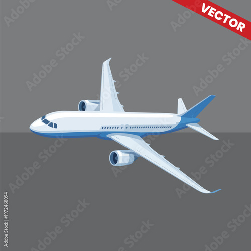 Perspective View Commercial Jet Airliner Vector Graphics Modern Passenger Airplane for Travel Agency Marketing Materials Aviation Industry Concept Isolated on Plain Background