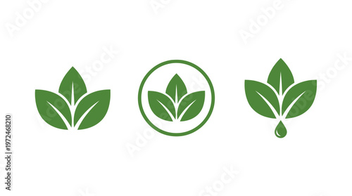Green Leaf Icons: Nature, Organic, Eco-friendly, Health, and Wellness Symbols