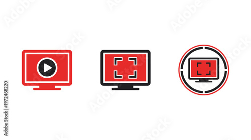 Video Playback and Screen Zoom Icons: Play Button, Fullscreen Mode, and Monitor View