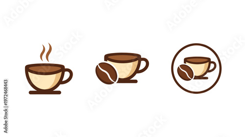Coffee Cup Icons: Hot Beverage, Bean, and Circle Design