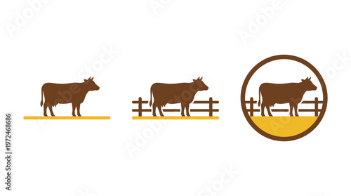 Farm Animal Cow Icons Set - Silhouette Livestock and Fencing Graphics