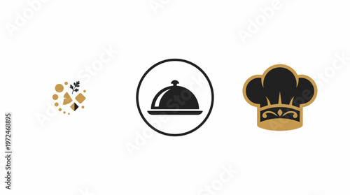 Culinary Icons: Chef Hat, Cloche, and Ingredients - Food Service and Restaurant Symbols