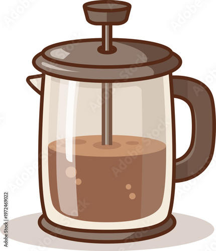 French Press Coffee Flat Illustration, Manual Coffee Maker Icon