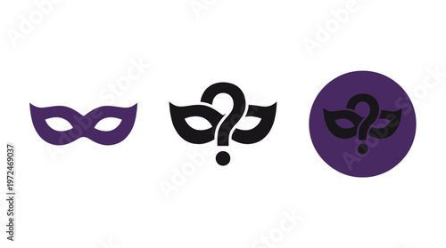 Mystery Mask and Question Mark Icons: Secret Identity, Enigma, Unknown