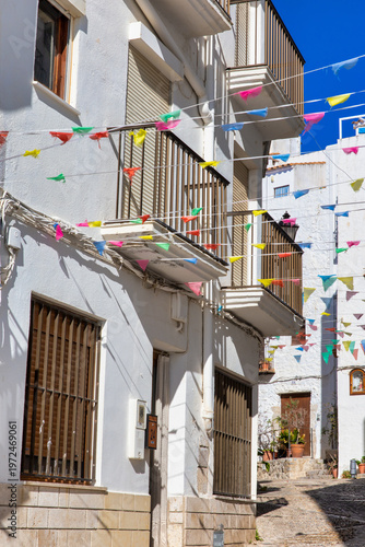 Photography Sunny Mediterranean Old Town Street, Peñíscola, Castellón, Spain