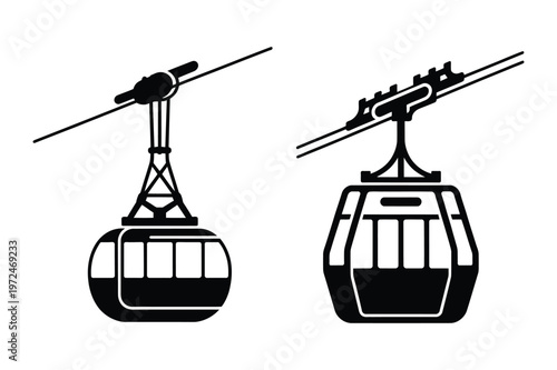 Cable car gondola lift silhouette vector illustration
