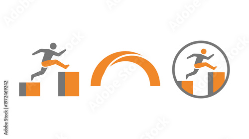 Man overcoming obstacles, concept of challenge, progress, and success