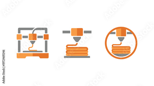 3D Printer Icons: Manufacturing, Technology, Innovation, Prototyping, Additive Manufacturing