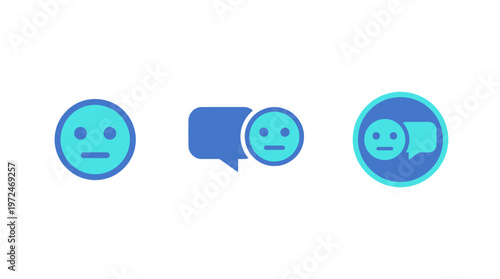 Neutral Face Emoji Icons with Speech Bubbles, Communication, Feedback, and Opinion Symbols