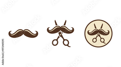 Retro Mustache and Scissors Icons: Barbershop, Grooming, Vintage Style