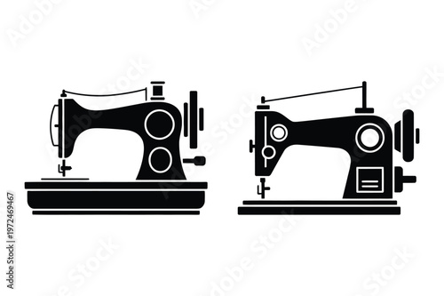 Two silhouette illustrations of sewing machines with sewing machine