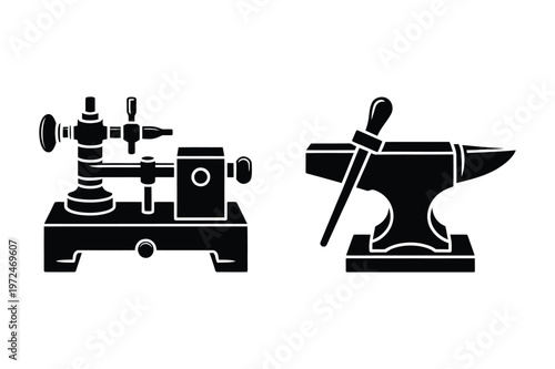 Jeweler's lathe and blacksmith anvil icons