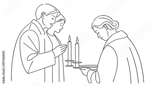 Family participating in a solemn candle lighting ceremony