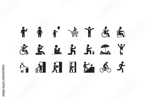 Universal Accessibility Icons, Disability Signs, Black Silhouettes, Vector Symbols