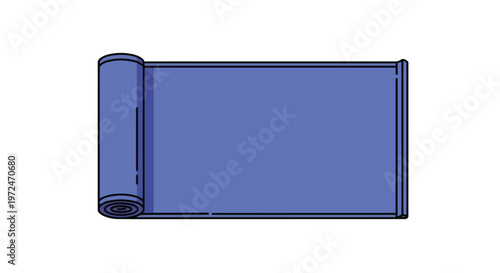 Flat Vector Illustration of a Rolled Blue Yoga Mat Isolated on White Background