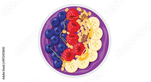 Acai Bowl with Fresh Berries, Banana Slices, Granola, and Honey Drizzle