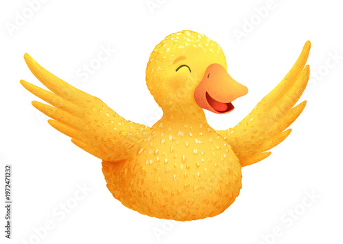 Schilderij op canvas A watercolor illustration of a yellow duckling flapping its wings