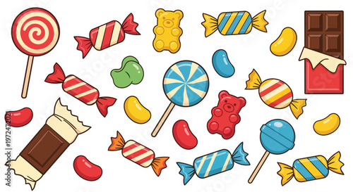 Assorted Colorful Candy and Sweets Collection Illustration