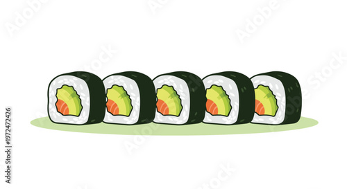 Vector illustration of sushi maki rolls with avocado and salmon