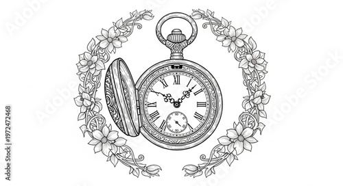 Vintage Pocket Watch Illustration.