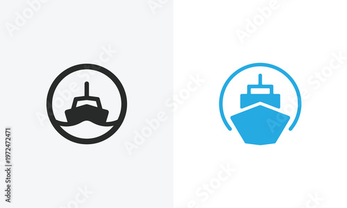 Vector icons of ship and boat in circle, Black and blue color, For web and mobile application use vector illustration symbol 