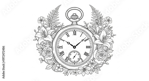 Vintage Pocket Watch Illustration.