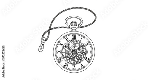 Vintage Pocket Watch Illustration.