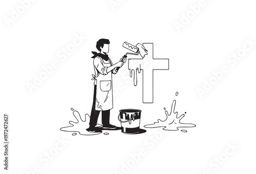 Graffiti artist, vandalism illustration, urban vector, black and white