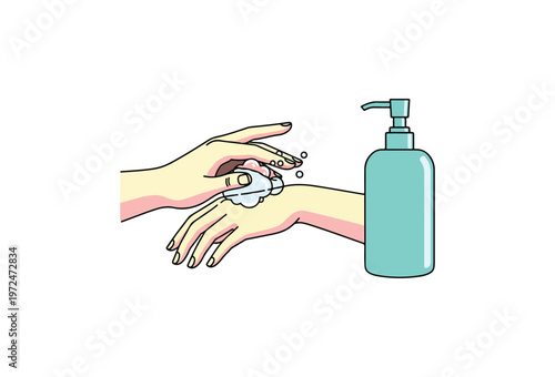 Hand sanitizer, hand hygiene, germ protection, vector icon