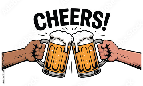 Friends toasting with frothy beer mugs, celebrating a special occasion with joy and laughter.