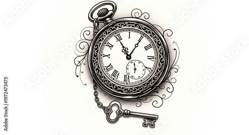 Vintage Pocket Watch with Key.