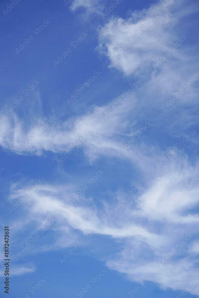 Obraz premium Bright Blue Sky With Wispy White Clouds and Gentle Cirrus Streaks Overhead for Background