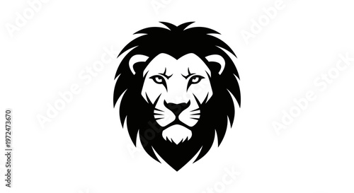 Black and white lion head illustration.