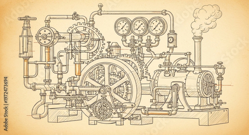 Vintage Steam Engine Machine.