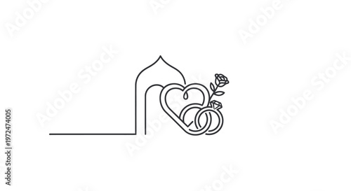 Wedding Rings Heart Rose Archway Outline Icon Vector Art
