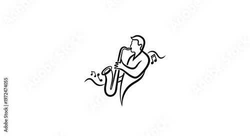 Musician playing saxophone, jazz music concept, simple line art