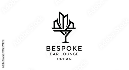 Urban Bar Lounge Logo Design - Cocktail Glass with City Skyline