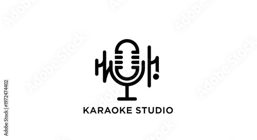 Modern Karaoke Studio Logo with Microphone and Sound Waves