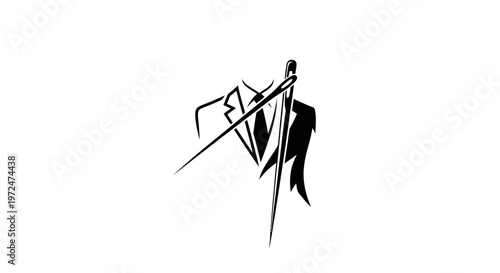 Tailor's needle and thread sewing a suit silhouette