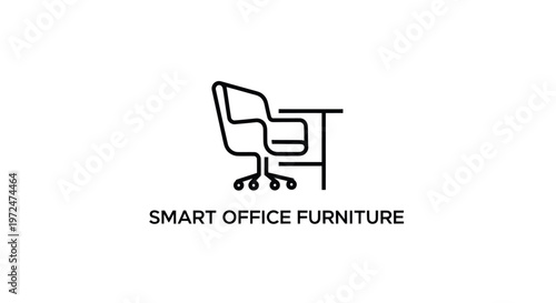 Modern Office Furniture Logo Icon: Desk and Swivel Chair