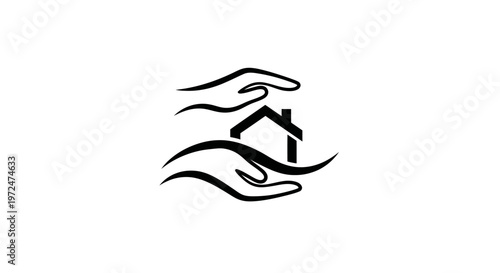 Hands protecting a house icon, symbolizing home security and real estate