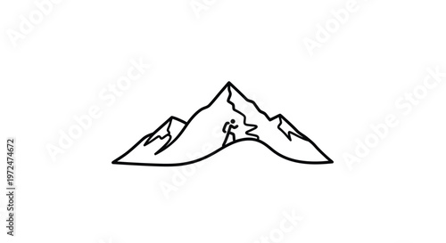 Minimalist mountain climber silhouette against a white background