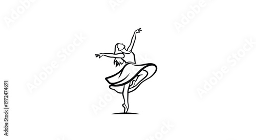 Elegant ballerina dancing en pointe, graceful movement, artistic silhouette on white background